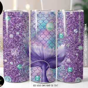 Mermaid Tumbler Sublimation Wrap 20oz, PNG, Digital Download Only, Glitter Mermaid, Mermaid tumbler wrap Purple and teal