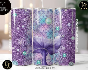 Mermaid Tumbler Sublimation Wrap 20oz, PNG, Digital Download Only, Glitter Mermaid, Mermaid tumbler wrap Purple and teal