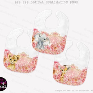 よだれかけセット 昇華 png、よだれかけテンプレート 昇華 PNG ファイル、ベビーシャワーギフト、動物の赤ちゃんよだれかけセット、即時ダウンロード png、3 つのデザイン