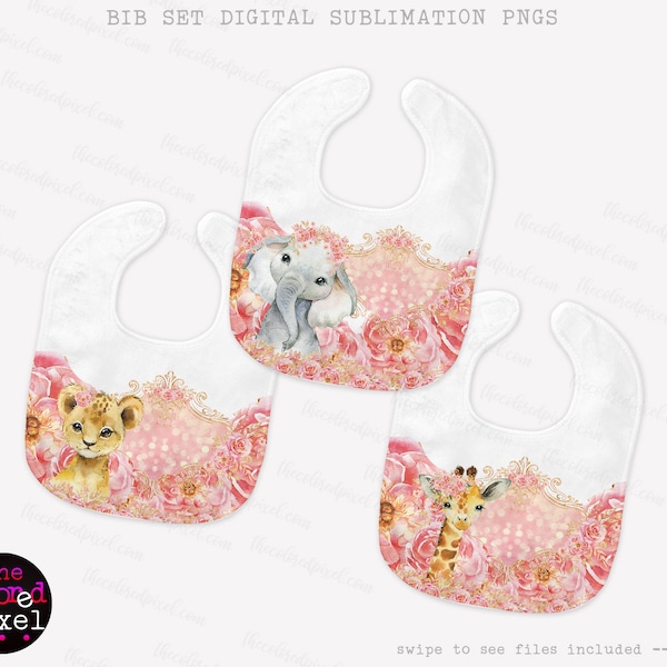 Bib Set Sublimation pngs, Bib templates sublimation PNG Files, Baby Shower Gift, Animal Babies Bib set, Instant Download pngs, 3 designs