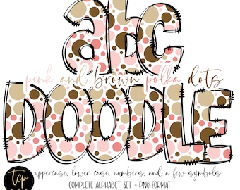 Pink Polka Dot Doodle Alphabet PNG: Hand Drawn Alpha Pack (Digital Download)
