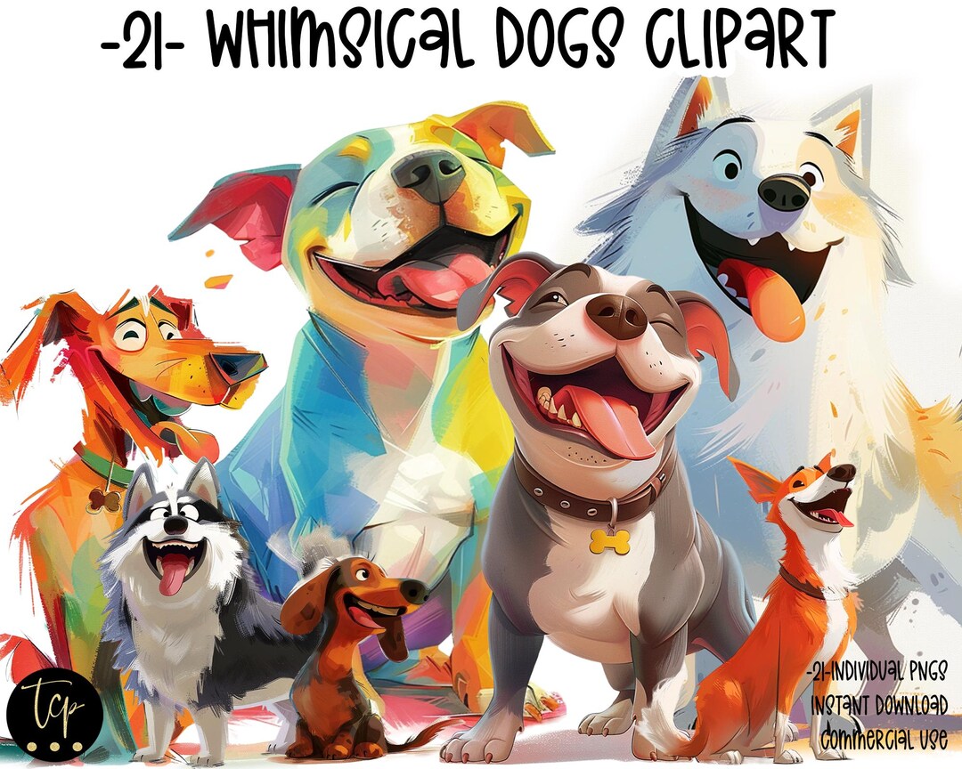 Dog Clipart, Commercial Use, Whimsical Ephemera, Watercolor Instant ...