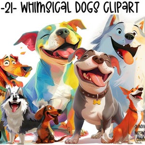 Dog Clipart, Commercial Use, Whimsical Ephemera, Watercolor Instant Download, Fantasy Junk Journal, Paper Craft, Pitbull clipart, Mutts (21)