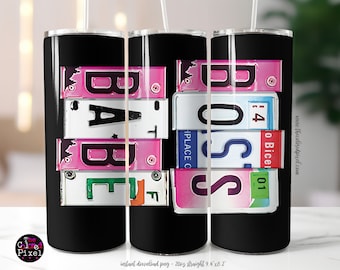 Boss Babe Tumbler Wrap: License Plate Design (PNG Digital Download)
