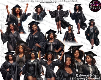 Schwarze Mädchen Graduierung Clipart: Women of Color PNG (digitaler Download)