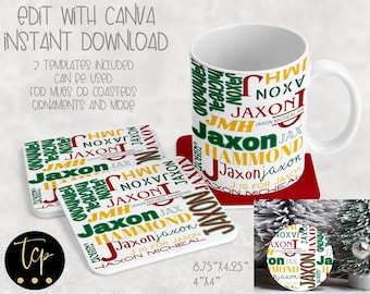 Christmas Name Mug PNG: Canva Template (Digital Download)