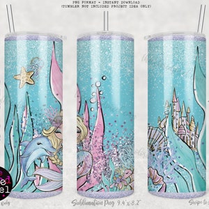 Süße Meerjungfrau png, blonde Meerjungfrau Tumbler Wrap, Becher PNG Meerjungfrau, Glitter Lavendel Teal, Sublimation png, fügen Sie Ihren eigenen Namen oder Text hinzu, 20 Unze