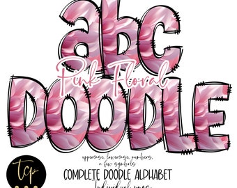 Floral Doodle Alphabet PNG Bundle: Handgezeichnete Buchstaben (Digitaler Download)