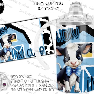 Copo com canudinho infantil de 12 onças png, Blue Holy Cow I'm Cute Sippy Cup design, sublimação de download instantâneo, copo com canudinho de vaca fofo png, copo com canudinho para meninos png