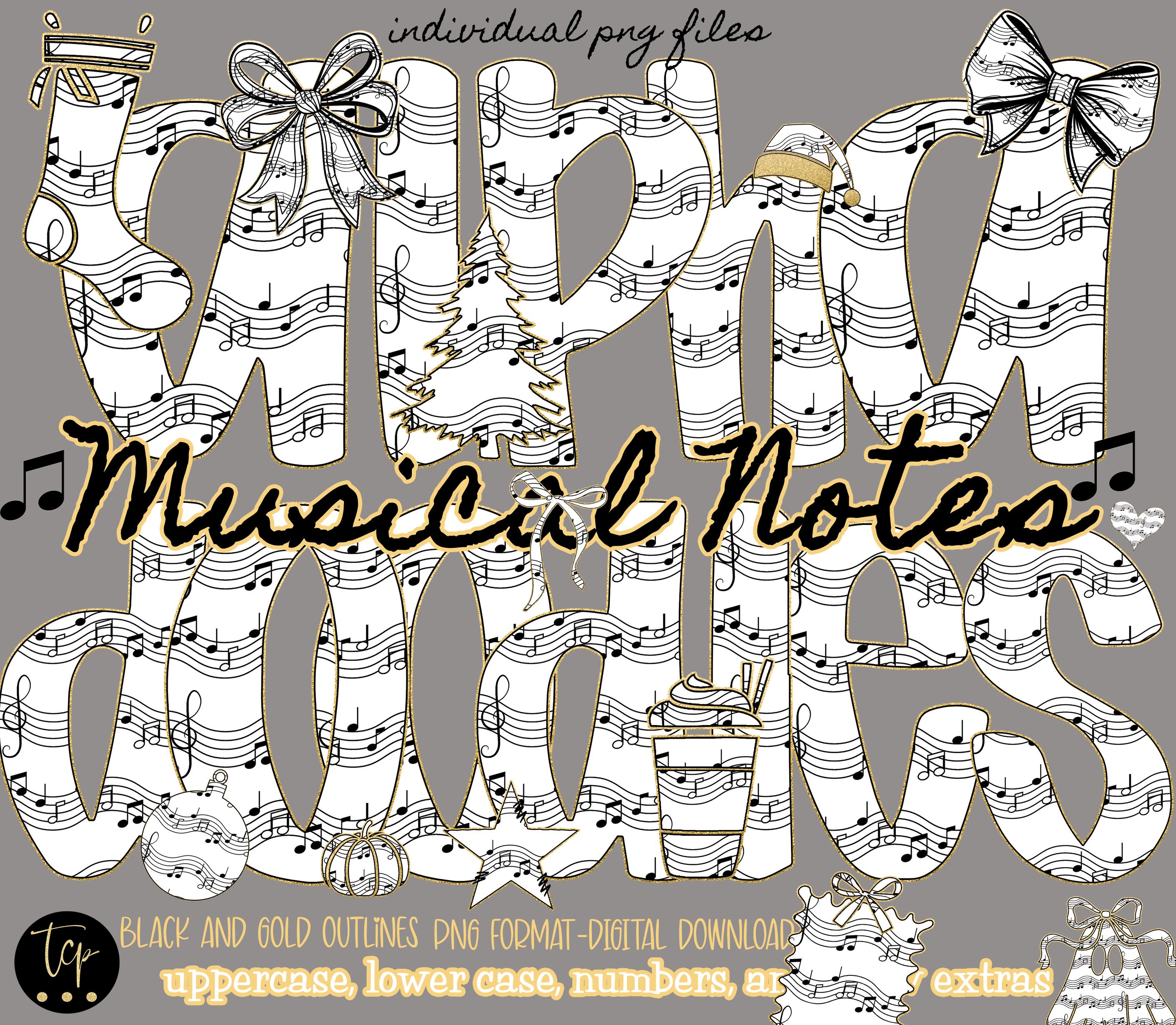Music Notes Alphabet PNG Bundle: Preppy Doodle Letters (digital ...