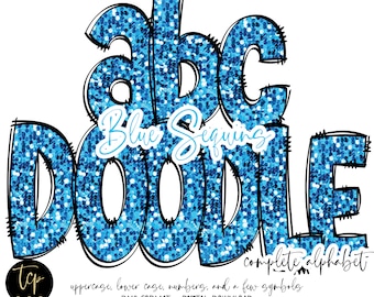Blue Sequin Doodle Alphabet: PNG Clipart Bundle (Digital Download)
