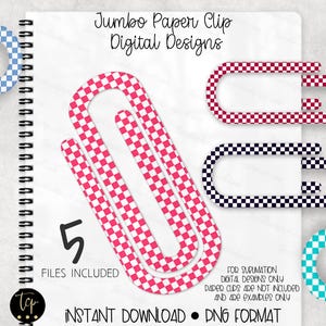 Jumbo Big Paper Clip Design Bundle (5), Büroklammer, Digitale Sublimationsdateien, Schachbrettmuster, 5 Farben, Checkerboard Racing Schachbrettmuster