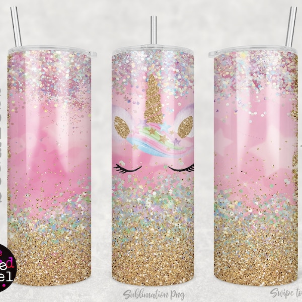 Unicorn Tumbler Sublimation Wrap, 20oz STRAIGHT tumbler, PNG, Gold, Pastels, Instant Download, PNG Format, Unicorn Glitter Pastel png