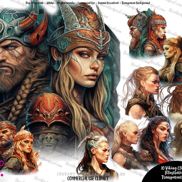 Clipart princesse guerrière viking, clipart femmes vikings, clipart hommes vikings, aquarelle clipart viking, clipart princesse guerrière, hommes vikings