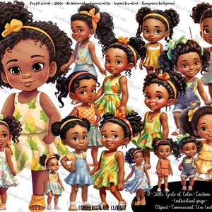 Little Black Girl Clipart, Cute Black Girl clipart, PNG Clipart Bundle, Summer vibes, Cartoon Little black girl, commercial use, vk4-081223
