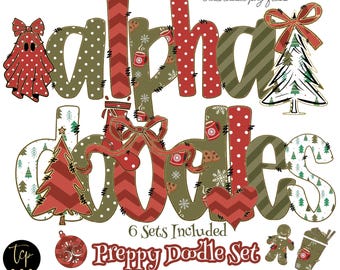 Ensemble PNG et clipart de l'alphabet de Noël, lettres de griffonnage BCBG (téléchargement numérique -6 ensembles)