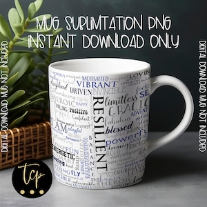 15 Unzen Mug Wrap png, Positive Affirmationen Inspiration, Positive Affirmationen PNG, nur digitaler Download, 15 und 11 Unzen png, Blau und Schwarz