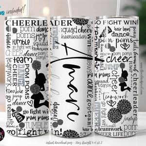 20 Unzen Skinny Tumbler Cheer Silber Glitter Cheer Words Cheerleader Sublimation Design Digitaler Download PNG Fügen Sie Ihren eigenen Namen oder Text hinzu
