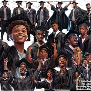 Black Men Graduation Clipart: Men of Color PNG (Digital Download)