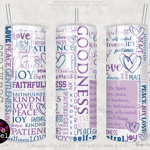 Früchte des Geistes Tumbler Wrap 20 Unzen, Christian Tumbler Wrap png, Peace Love Joy, Frucht des Geistes, Blau & Lila Weiß, 3 Dateien inkl.