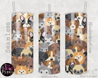 Hundar 20oz Tumbler Wrap, söta hundar collage PNG, omedelbar nedladdning, 9,4"x8,2" för 20oz smal rak tumbler png, hundälskare png, hundar wrap