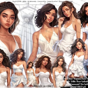 Clipart donne ispaniche, download di sublimazione, Latina, ragazze vestono clipart, adesivi per pianificatori clipart, clipart Latina bianca, aggiornata 081023