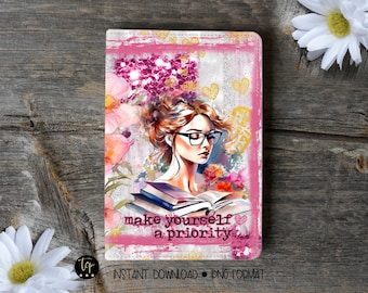 Art Journal Cover PNG: Pink Floral Buchliebhaber (Digitaler Download)