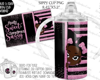 Black Girl Sippy Cup Wrap PNG: Sweet & Sassy Design (Digital Download)