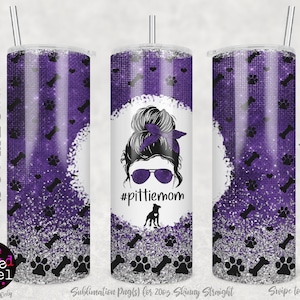 Pitbull Dog Tumbler Wrap: Purple Glitter 20oz Skinny Tumbler (PNG Digital Download)