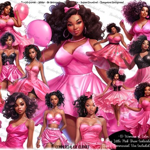 Clipart donna nera, file di sublimazione, clipart ragazza nera, ragazze formose clipart Women of Color, clipart donna taglie forti aggiornata 081123 rosa
