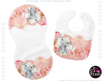 Bib and Burpcloth, Sublimation template pngs, Bib & Burp Cloth Sublimation PNG Files, Instant Download, Baby Shower Gift, Baby Elephant