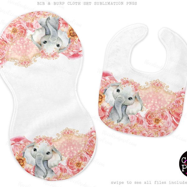 Bib and Burpcloth, Sublimation template pngs, Bib & Burp Cloth Sublimation PNG Files, Instant Download, Baby Shower Gift, Baby Elephant