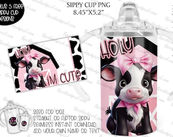 12oz kids sippy cup png, Holy Cow I&#39;m Cute Sippy Cup design, Instant download for sublimation, cute cow sippy cup png, girls sippy cup png