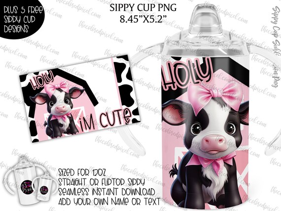 12oz kids sippy cup png, Holy Cow I'm Cute Sippy Cup design, Instant download for sublimation, cute cow sippy cup png, girls sippy cup png
