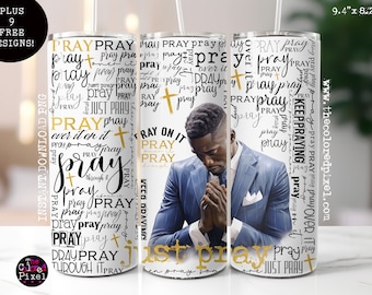 Praying Black Man Tumbler Wrap: Christian 20oz Skinny Tumbler (PNG Digital Download)