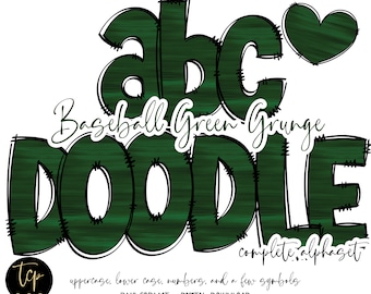 Green Doodle Alphabet PNG Bundle: Hand-Drawn Letters (Digital Download)