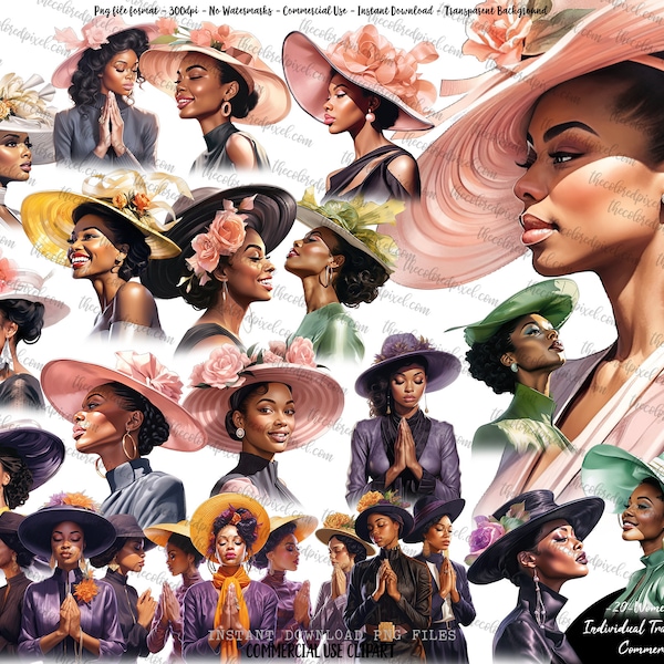 Betende Schwestern Clipart, Church Hat ClipArt, Black Women Clipart, Women of Color Clipart, Sticker Planner, Church Vibes, Sticker Clipart