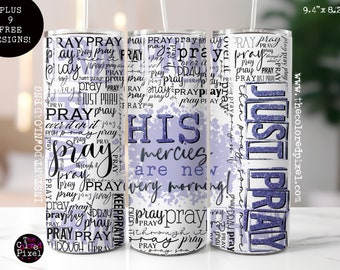 Christian Praying Tumbler Wrap: Purple Teal Prayer (PNG Digital Download)