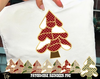 Paquete de imágenes prediseñadas de árboles de Navidad clásicos (PNG): 10 árboles de patchwork (descarga digital)