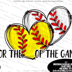 Sport Cliparts, Doodle Sportherzen, Baseball und Softball Doodle Herzen für die Liebe zum Spiel, sofortiger Download Pngs