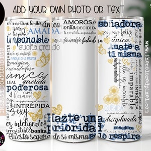 Afirmación positiva 20oz tumbler wrap png, espanhol Afirmação 20oz tumbler wrap, sublimação png azul, Adicione seu próprio nome e foto, espanhol