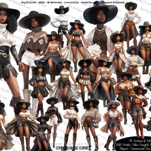 Black Woman clipart, Cowgirl Boots hats clipart, Black women clipart, Women of Color hats n boots, fall winter cowgirl vibes, imperfect, v2