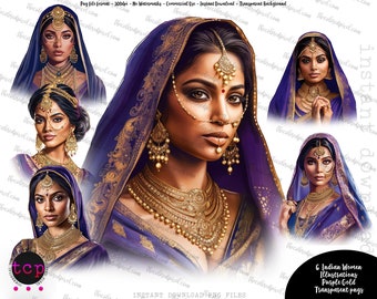 Indian Woman Clipart: Purple Ghoonghat, Bollywood Sticker (PNG Digital Download)