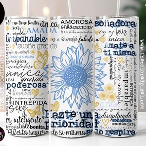 Afirmación positiva 20 Unzen Wrap png, Spanische Affirmationen 20 Unzen Wrap, Sublimation PNG, Firmaciones Becher PNG digital blau