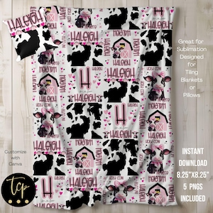 Couverture de bébé vache sacrée, je suis mignon pngs, sublimation pour couverture ou oreillers de bébé, modèle numérique instantané 8,25 x 8,25 pouces à modifier avec Canva
