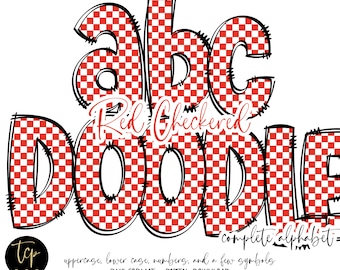 Red Checkered Doodle Alphabet PNG: Racing Theme (Digital Download)
