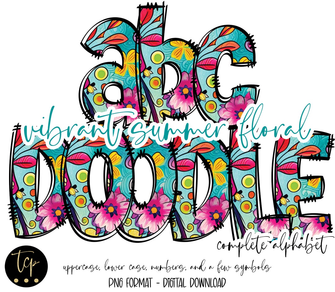Floral Doodle Alphabet PNG Clipart: Summer Letters (digital Download ...