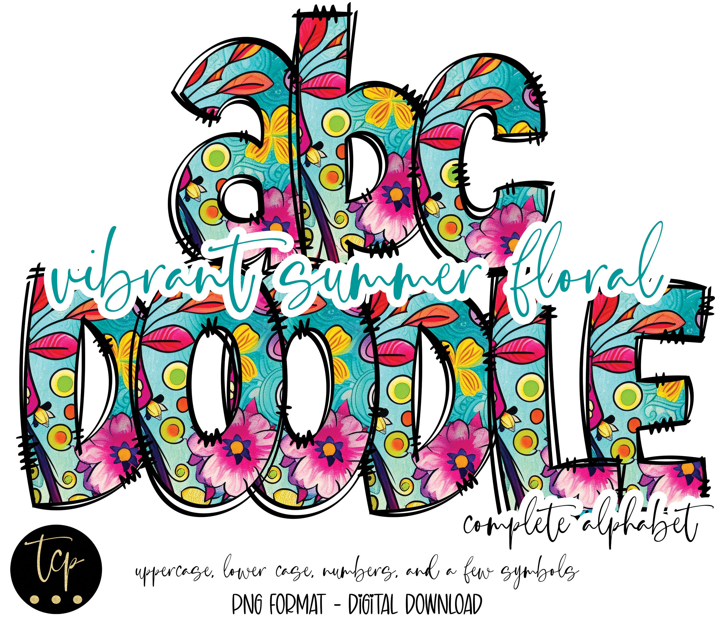 Floral Doodle Alphabet PNG Clipart: Summer Letters (digital Download ...