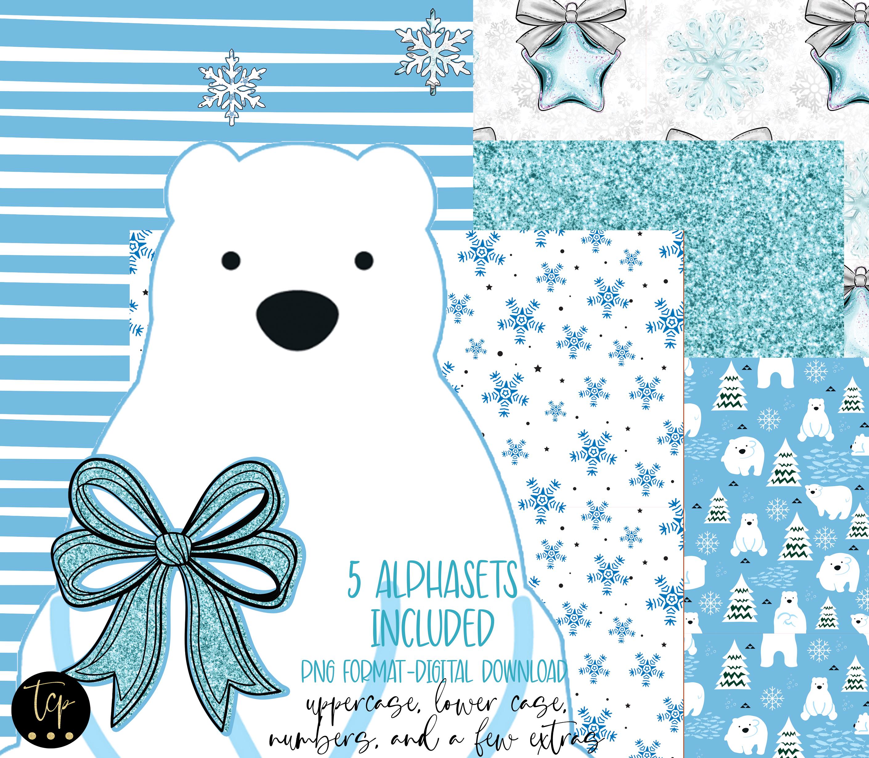 Preppy Christmas Alphabet PNG: White, Blue Pastel Doodle Letters ...