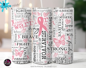 Breast Cancer Survivor Tumbler Wrap: Pink Ribbon Design (PNG)